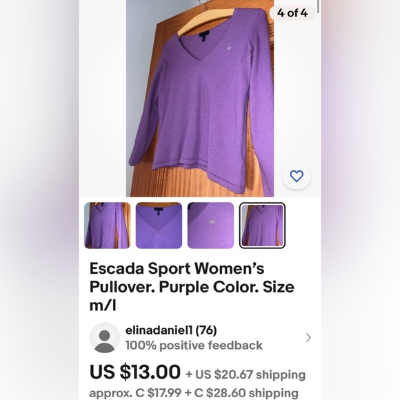 Escada Sport v-neckline wool/cachemire blend lightweight silver sweater Size L - Picture 14 of 16